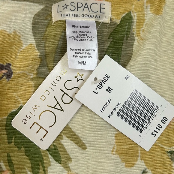 NWT REVOLVE L*Space Vista Tie Front Crop Top M Yellow Floral Puff Sleeve - Picture 7 of 10